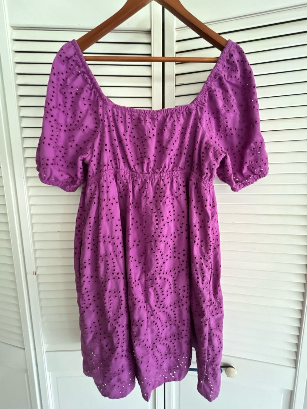 Time & Tru Dotted Swiss Dress in pinkish purple.  Size L knee length super cute